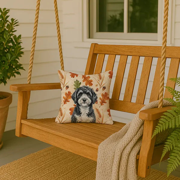 Aeelleea Portuguese Water Dog Heirloom Fall Pillow 14x14 in, Autumn Dog Cushion