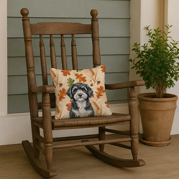 Aeelleea Portuguese Water Dog Heirloom Fall Pillow 14x14 in, Autumn Dog Cushion