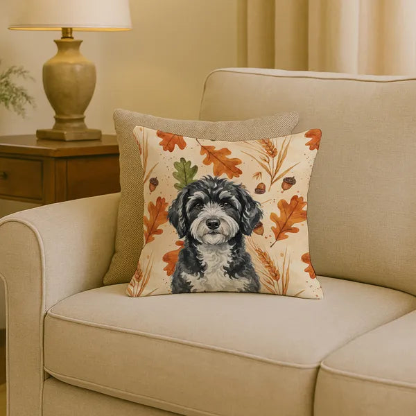 Aeelleea Portuguese Water Dog Heirloom Fall Pillow 18x18 Autumn Dog Decor