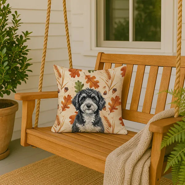 Aeelleea Portuguese Water Dog Heirloom Fall Pillow 18x18 Autumn Dog Decor