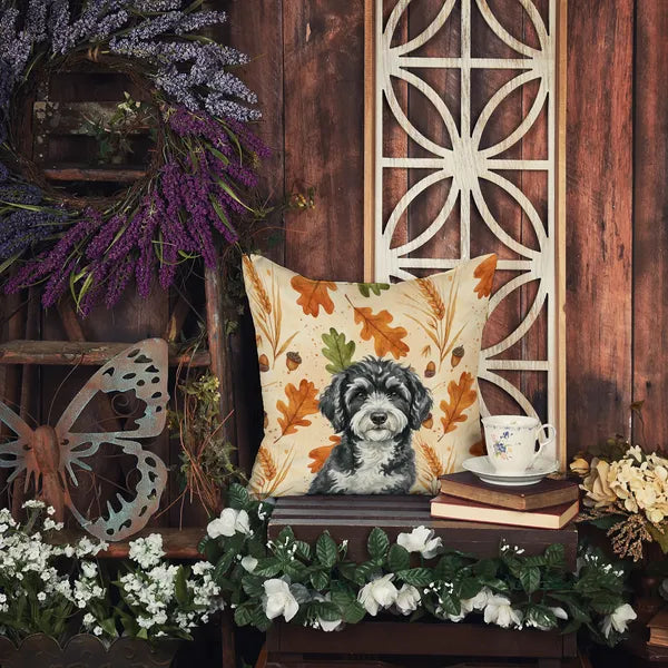 Aeelleea Portuguese Water Dog Heirloom Fall Pillow 18x18 Autumn Dog Decor