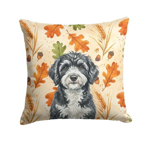 Aeelleea Portuguese Water Dog Heirloom Fall Pillow 18x18 Autumn Dog Decor