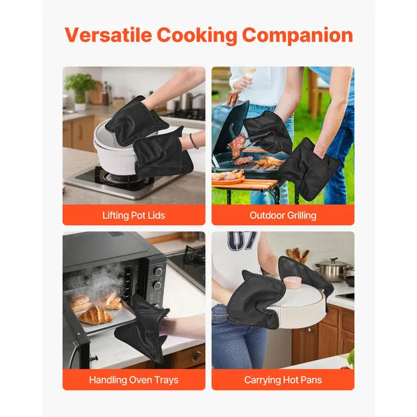 Aeelleea Pot Holders, 9.06x8.98in Heat Resistant 500°F Hot Pads, Anti-Slip Silicone Strips Cotton Trivets with Hooks, 2 Pack for Kitchen BBQ