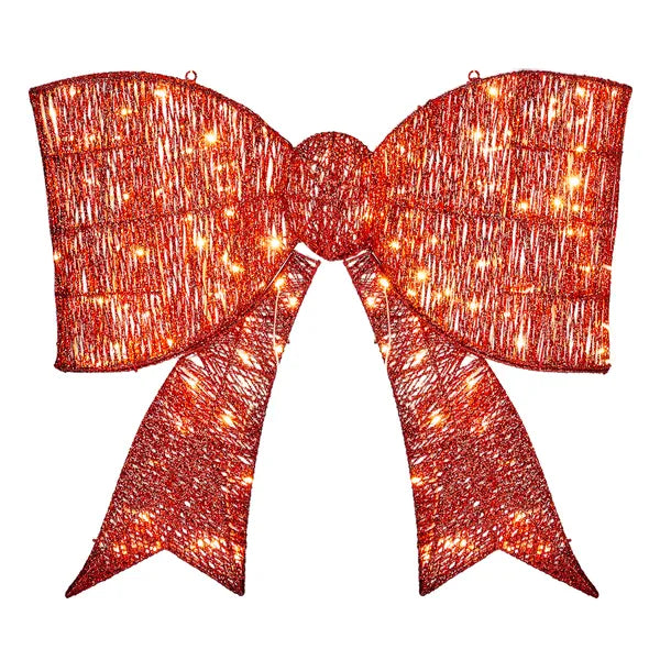Aeelleea Pre-Lit Giant Red Bow Christmas Decor, 28.3×26.8 Inch Metal Bow with 124 Warm White LED Lights for Door Wall Indoor Outdoor Holiday Decor