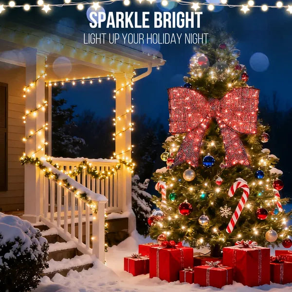 Aeelleea Pre-Lit Giant Red Bow Christmas Decor, 28.3×26.8 Inch Metal Bow with 124 Warm White LED Lights for Door Wall Indoor Outdoor Holiday Decor
