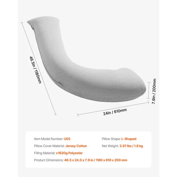 L-Shaped Pregnancy Pillow, Full Body Maternity Support Pillow, Removable Washable Jersey Cover for Side Sleepers