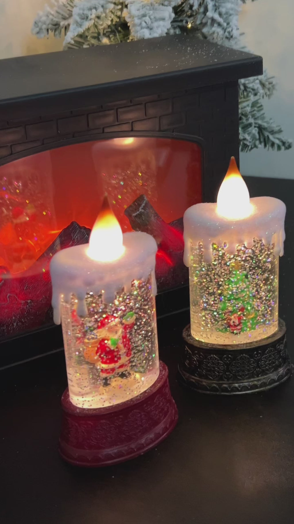 Christmas Snow Globe Lantern - Candle Shaped Santa Claus Lamp, Water Glittering Holiday Decorative Light, Battery Powered Christmas Gift for Xmas Tree