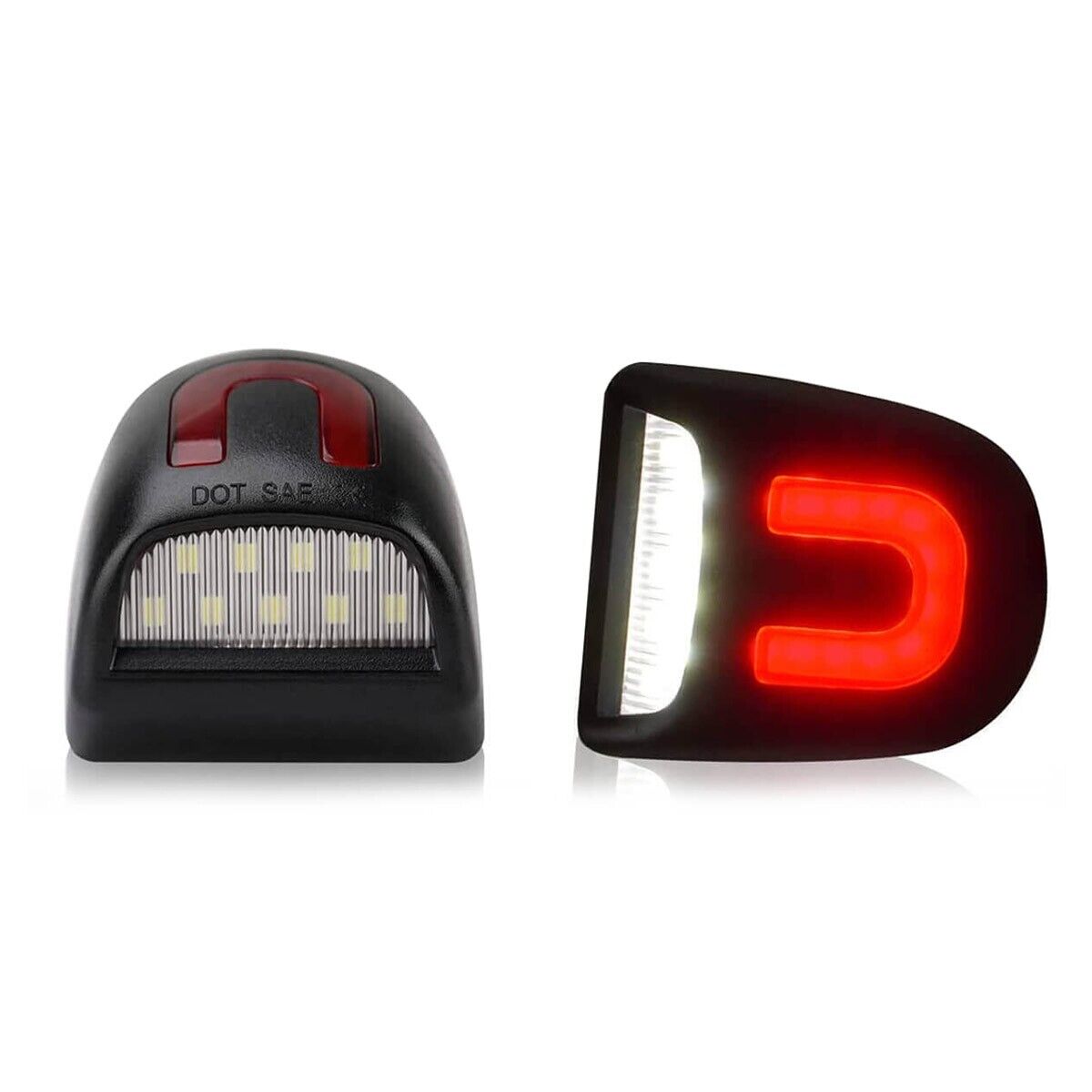LED License Plate Lights, Red C-Shape DRL Tag Lamp, IP68 Waterproof 9-SMD LED Car Rear Tag Light, Error Free Plug & Play Auto License Lamp