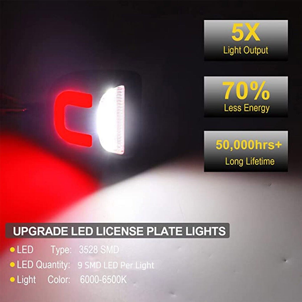 LED License Plate Lights, Red C-Shape DRL Tag Lamp, IP68 Waterproof 9-SMD LED Car Rear Tag Light, Error Free Plug & Play Auto License Lamp