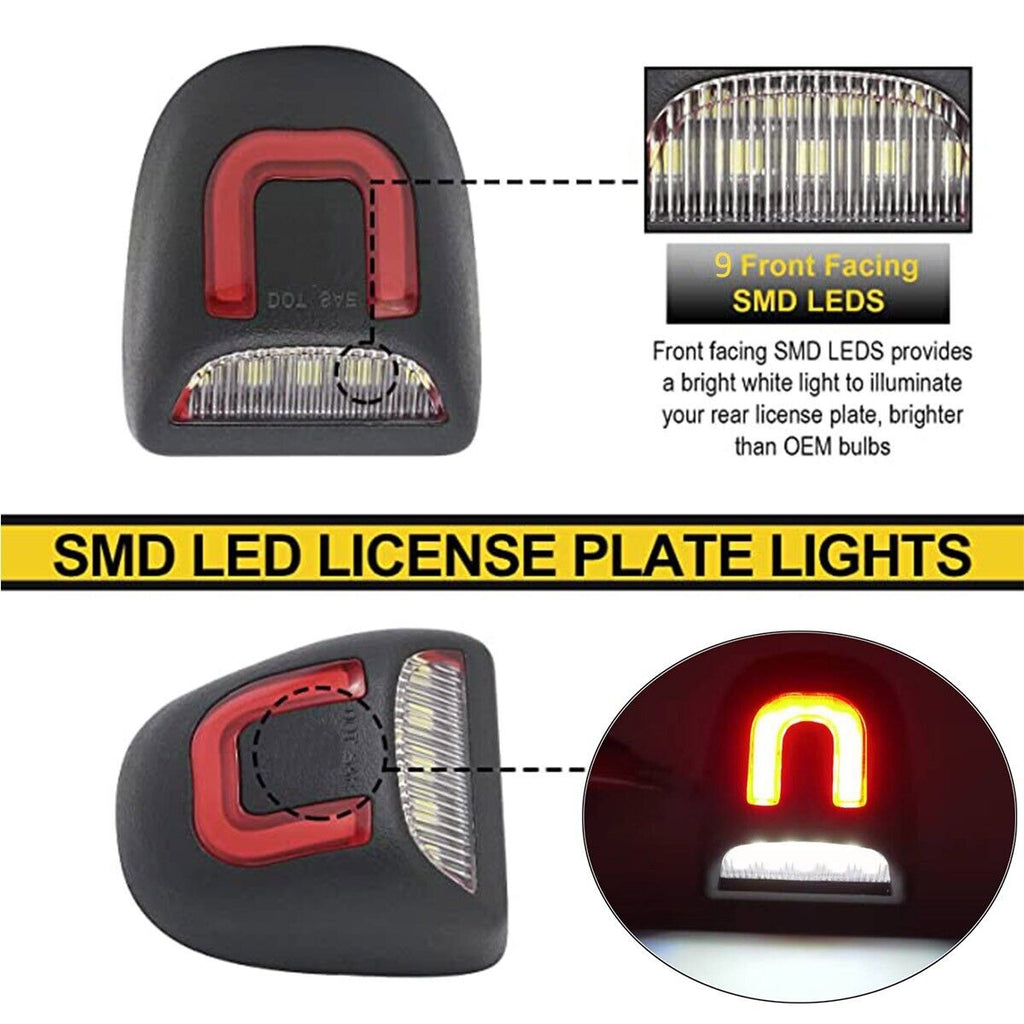 LED License Plate Lights, Red C-Shape DRL Tag Lamp, IP68 Waterproof 9-SMD LED Car Rear Tag Light, Error Free Plug & Play Auto License Lamp