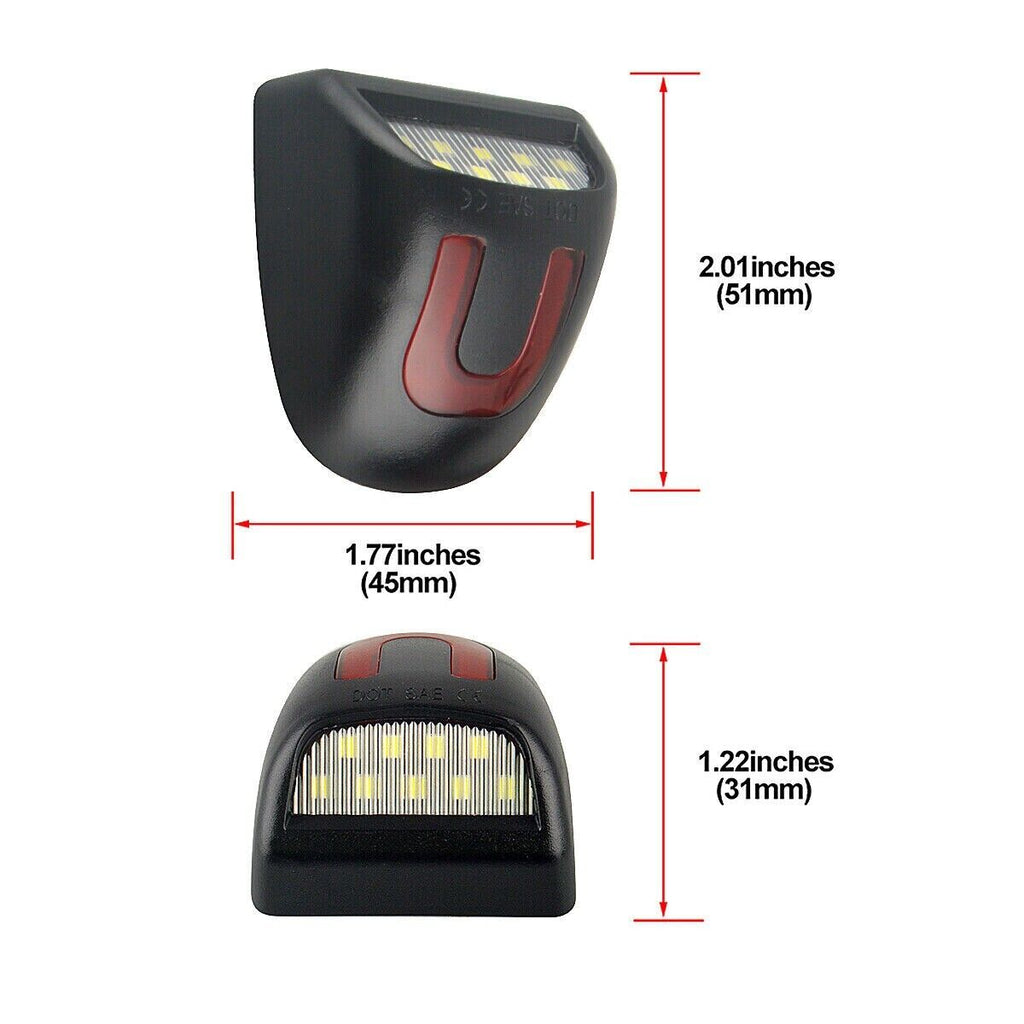 LED License Plate Lights, Red C-Shape DRL Tag Lamp, IP68 Waterproof 9-SMD LED Car Rear Tag Light, Error Free Plug & Play Auto License Lamp