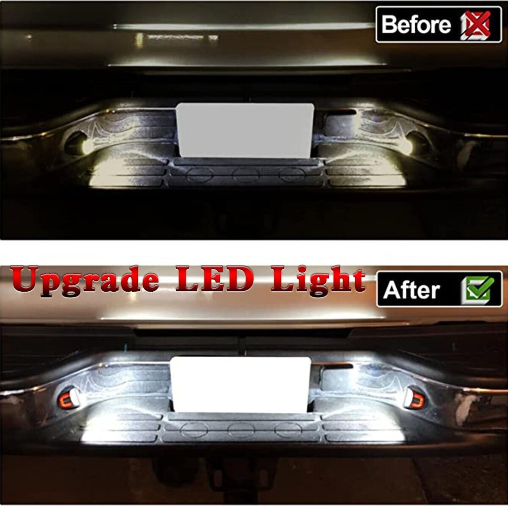LED License Plate Lights, Red C-Shape DRL Tag Lamp, IP68 Waterproof 9-SMD LED Car Rear Tag Light, Error Free Plug & Play Auto License Lamp