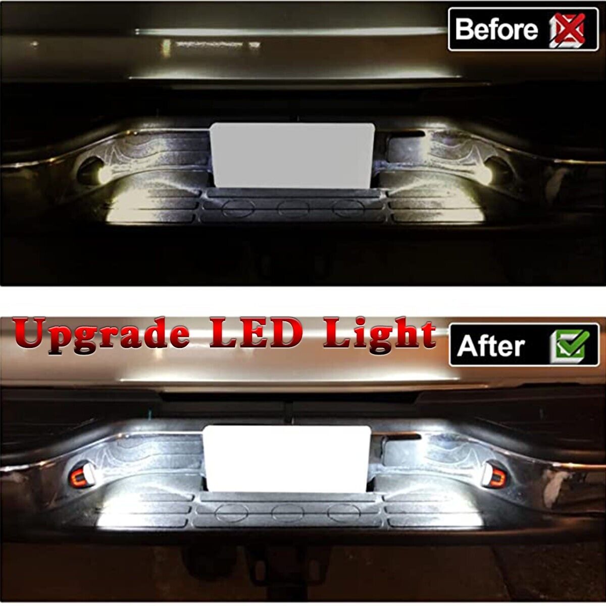LED License Plate Lights, Red C-Shape DRL Tag Lamp, IP68 Waterproof 9-SMD LED Car Rear Tag Light, Error Free Plug & Play Auto License Lamp