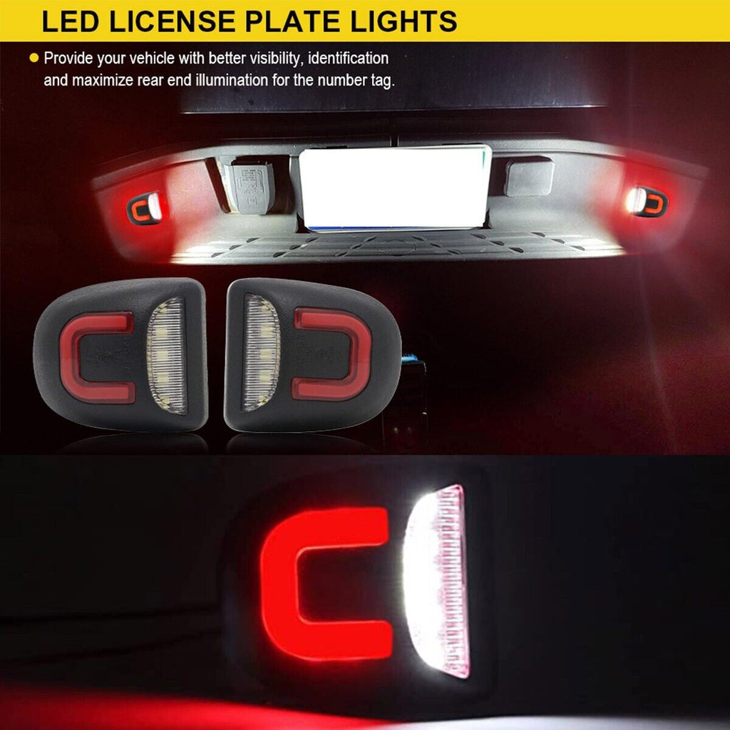 LED License Plate Lights, Red C-Shape DRL Tag Lamp, IP68 Waterproof 9-SMD LED Car Rear Tag Light, Error Free Plug & Play Auto License Lamp