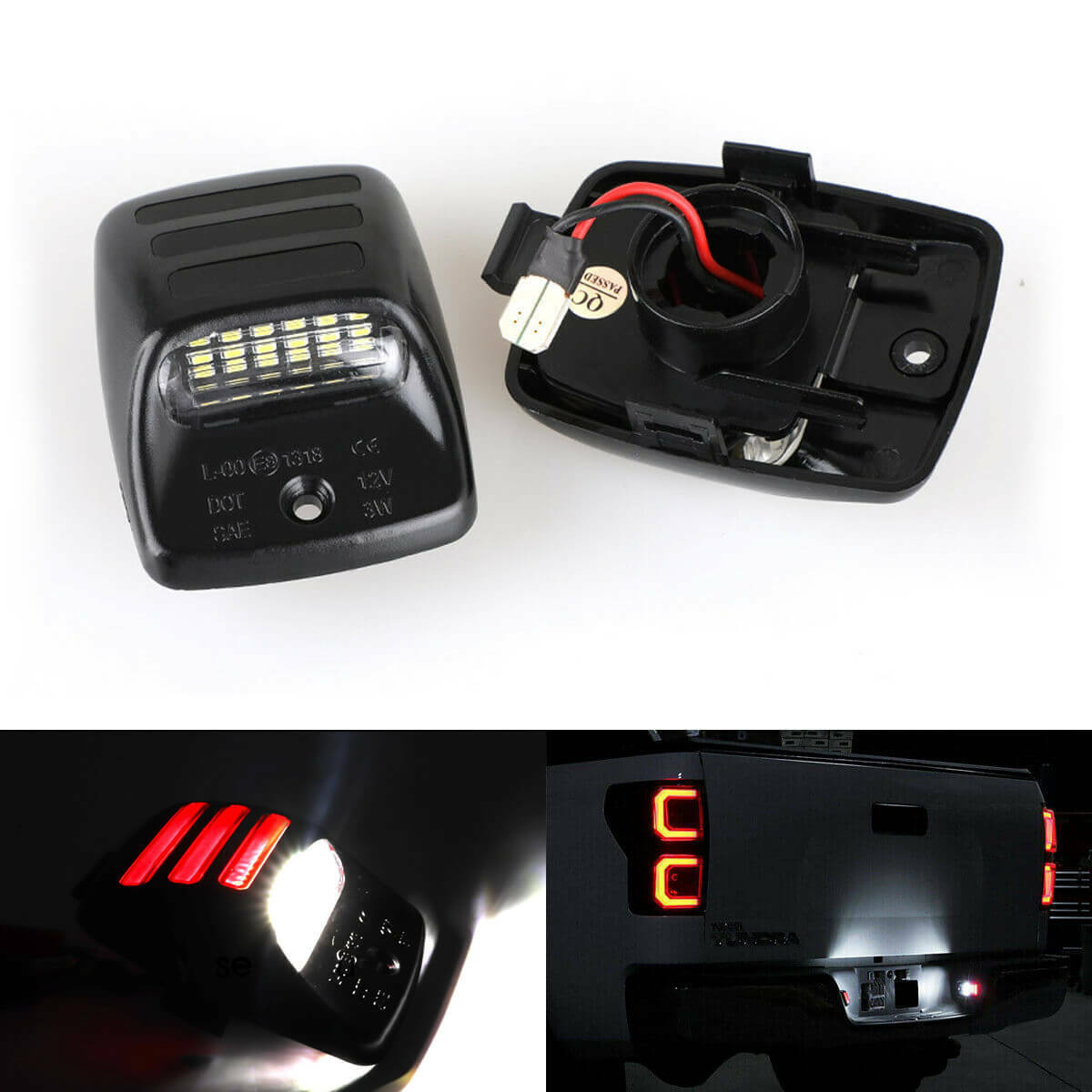 LED License Plate Light Assembly for Tacoma Pickup Truck, 12V 18SMD 6000K White & Red Neon Tube Tag Lamp, Waterproof Plug & Play Replacement Lamp