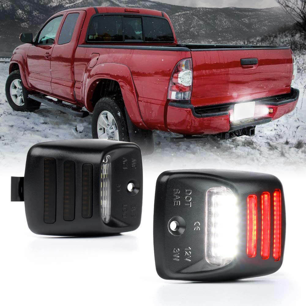 LED License Plate Light Assembly for Tacoma Pickup Truck, 12V 18SMD 6000K White & Red Neon Tube Tag Lamp, Waterproof Plug & Play Replacement Lamp