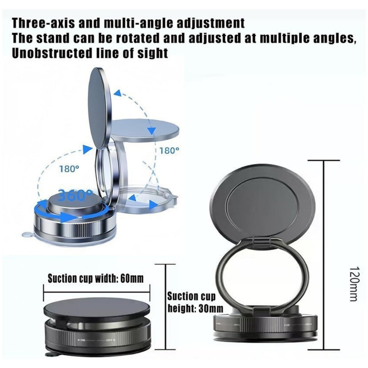 AEELLEEA Vacuum Suction Magnetic Phone Mount, 360° Rotatable Foldable Phone Holder for Car Dashboard, Windshield, Desk, Bathroom Multi-Scene Use