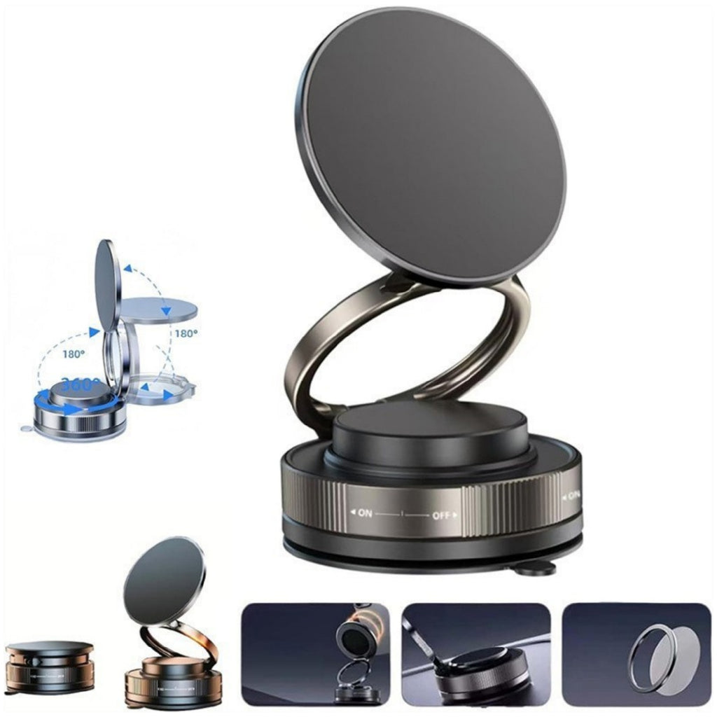 AEELLEEA Vacuum Suction Magnetic Phone Mount, 360° Rotatable Foldable Phone Holder for Car Dashboard, Windshield, Desk, Bathroom Multi-Scene Use