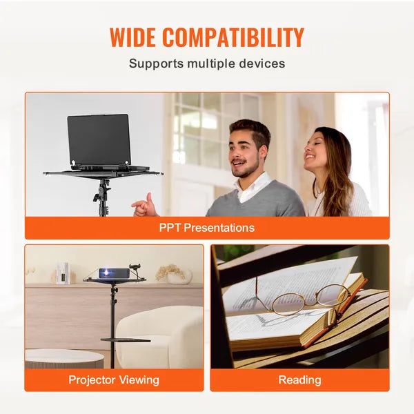 Aeelleea Rolling Projector Tripod Stand, 31.3-67.3 Inch Adjustable Laptop Stand with 2 Trays, Gooseneck Phone Holder for Home Office Studio Outdoor Use