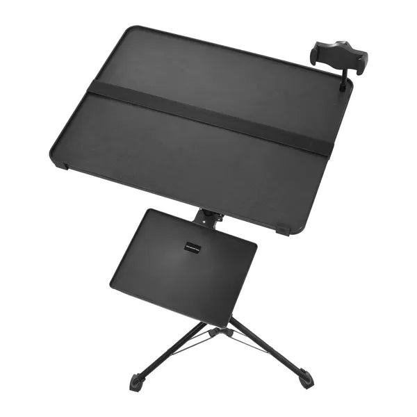 Aeelleea Rolling Projector Tripod Stand, 31.3-67.3 Inch Adjustable Laptop Stand with 2 Trays, Gooseneck Phone Holder for Home Office Studio Outdoor Use