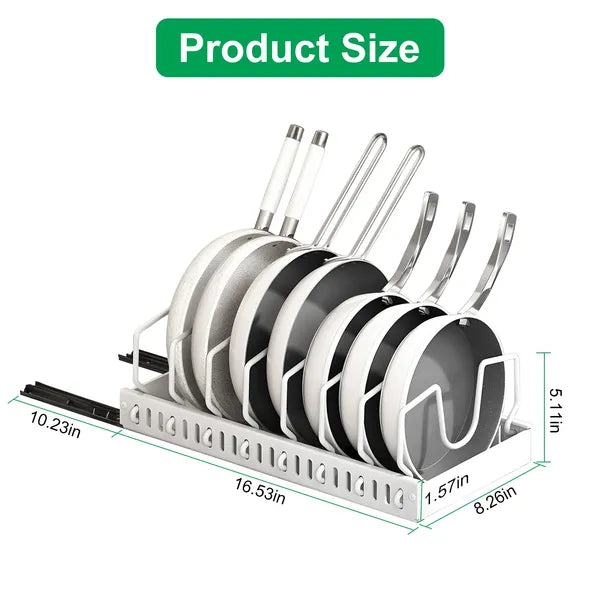 Pull Out Cabinet Pot Pan Organizer, Adjustable Carbon Steel Slide Out Rack for Pots, Pans, Lids, Kitchen Cabinet Storage Holder