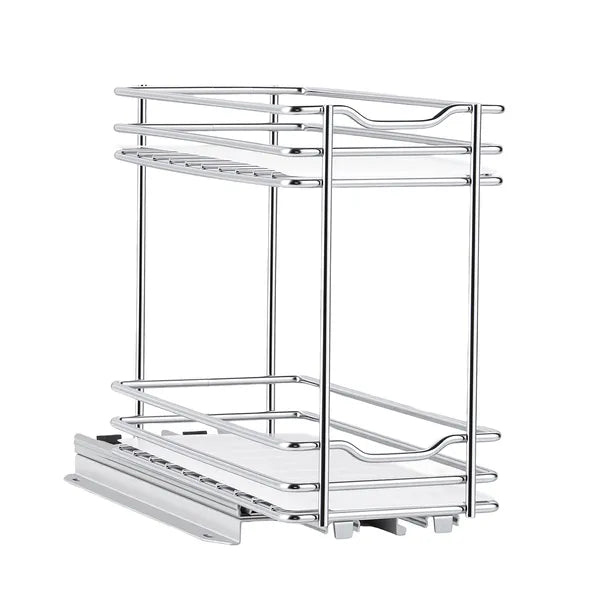 2 Tier Pull Out Spice Rack for Cabinet, Heavy Duty Steel Kitchen Organizer with Ball Bearing Slides, Narrow Cabinet Spice Storage Rack