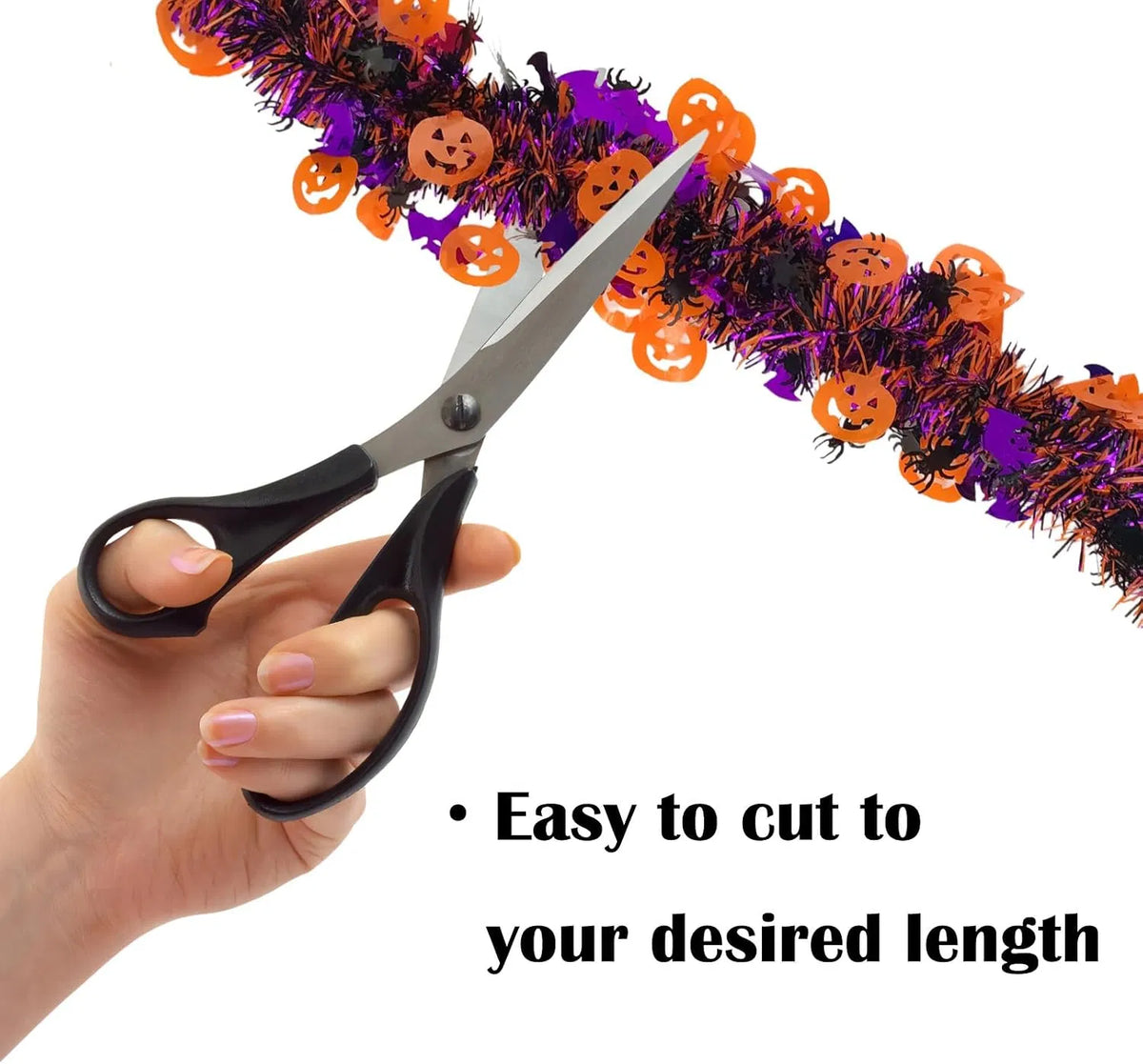 65.6 ft Halloween Tinsel Garland with Pumpkin, Bat & Spider Cutouts, Metallic Fringe Hanging Decor for Doorways, Mantels & Parties