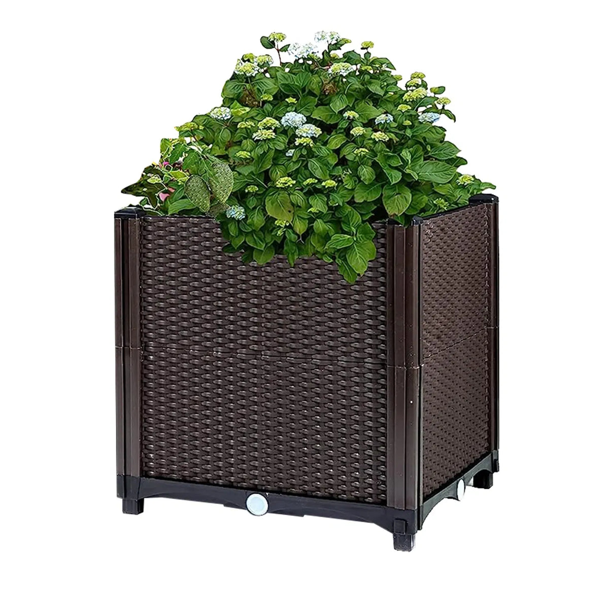 AEELLEEA Elevated Garden Bed with Self-Watering System, Rattan Planter Box for Flowers Vegetables Herbs, 23.6"x11.8"x13.8", Brown