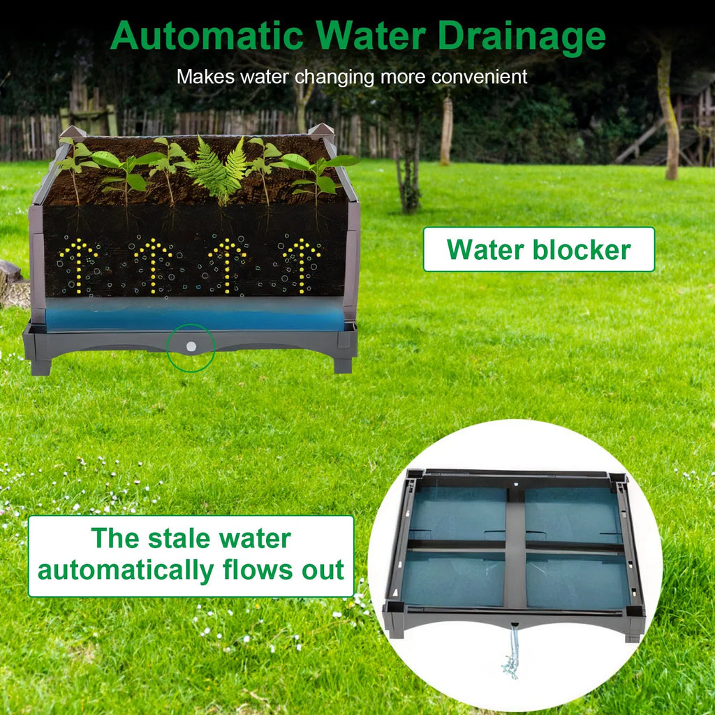 AEELLEEA Elevated Garden Bed with Self-Watering System, Rattan Planter Box for Flowers Vegetables Herbs, 23.6"x11.8"x13.8", Brown