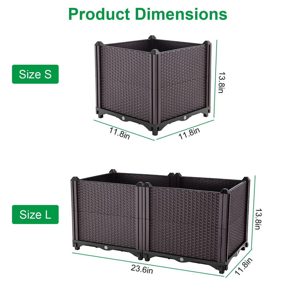 AEELLEEA Elevated Garden Bed with Self-Watering System, Rattan Planter Box for Flowers Vegetables Herbs, 23.6"x11.8"x13.8", Brown