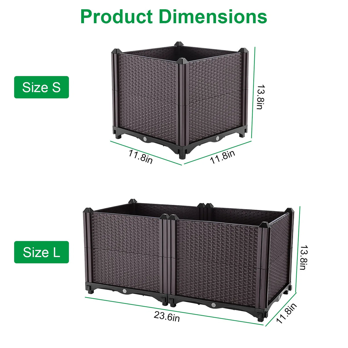 AEELLEEA Elevated Garden Bed with Self-Watering System, Rattan Planter Box for Flowers Vegetables Herbs, 23.6"x11.8"x13.8", Brown