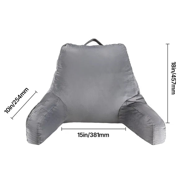 Aeelleea Reading Pillow, 15×18×10 Inch Shredded Memory Foam Backrest Pillow, 3 Pockets, Washable Velvet Pillow with Handle for Reading Gaming, Grey