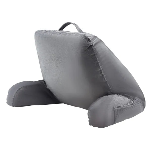 Aeelleea Reading Pillow, 15×18×10 Inch Shredded Memory Foam Backrest Pillow, 3 Pockets, Washable Velvet Pillow with Handle for Reading Gaming, Grey