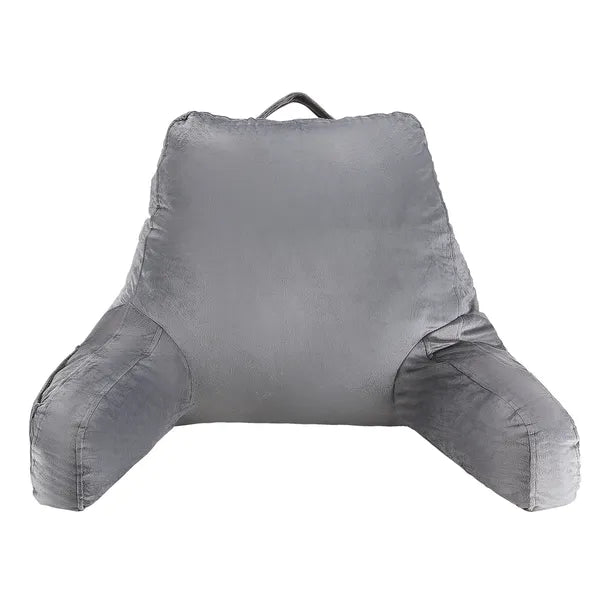 Aeelleea Reading Pillow, 15×18×10 Inch Shredded Memory Foam Backrest Pillow, 3 Pockets, Washable Velvet Pillow with Handle for Reading Gaming, Grey
