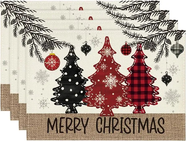 Aeelleea Set of 4 Christmas Placemats, 12×18 Inch Red Pine Cone Merry Christmas Winter Table Mats for Kitchen Dining Party Decor