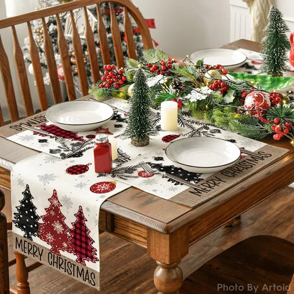 Aeelleea Set of 4 Christmas Placemats, 12×18 Inch Red Pine Cone Merry Christmas Winter Table Mats for Kitchen Dining Party Decor