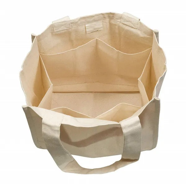 Reusable Canvas Grocery Tote Bag with 6 Internal Pockets, Large Heavy Duty Shopping Bag for Farmers Market, Beach, Travel & Daily Use