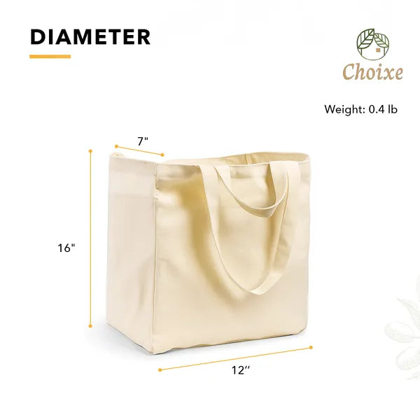 Reusable Canvas Grocery Tote Bag with 6 Internal Pockets, Large Heavy Duty Shopping Bag for Farmers Market, Beach, Travel & Daily Use