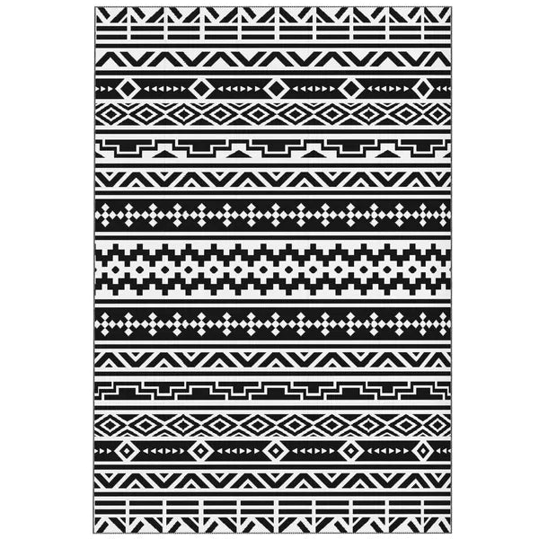 6x9 Reversible Outdoor Rug Waterproof Plastic Straw Patio Rug Black and White Geometric Indoor Outdoor Carpet with Carry Bag for Camping Balcony Deck