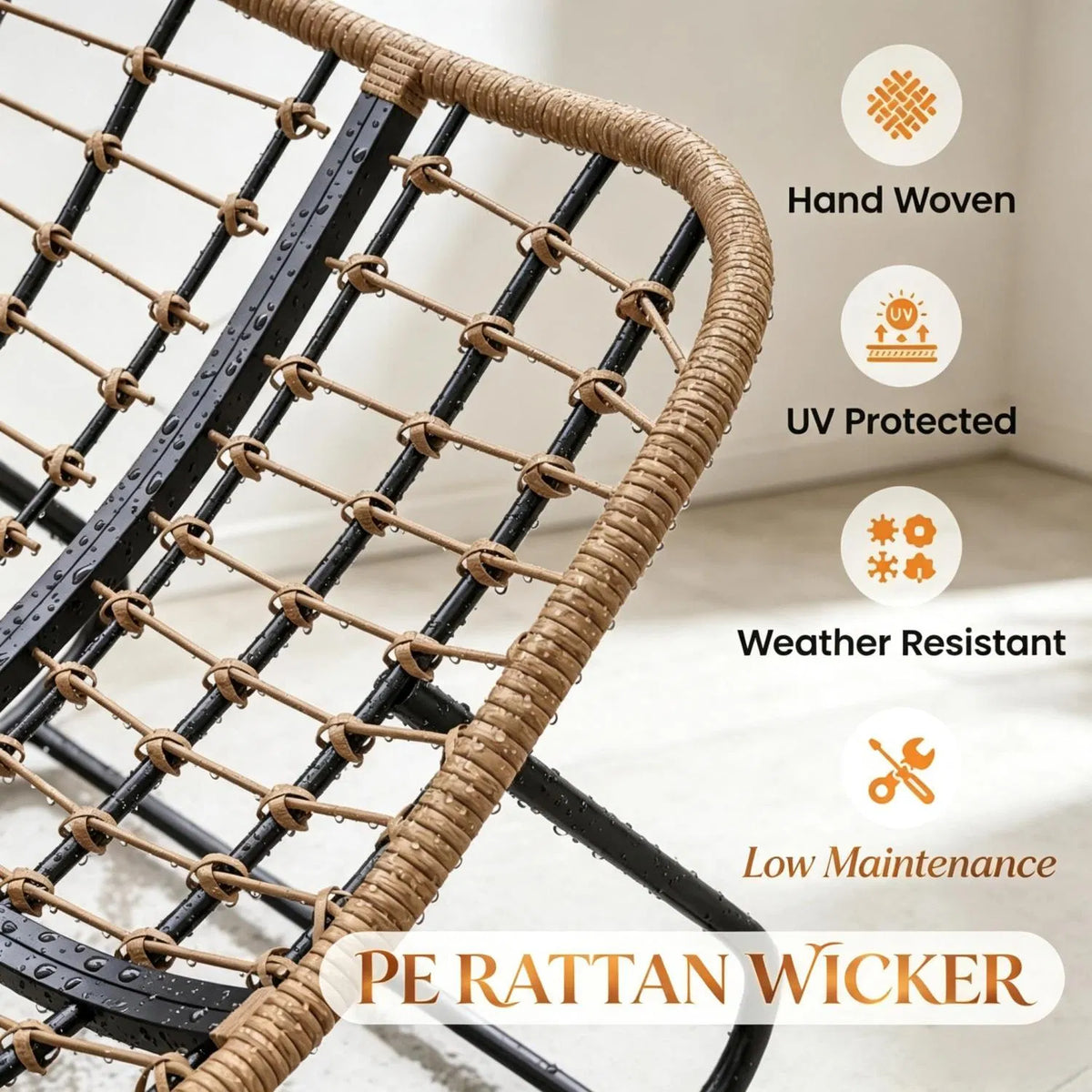 Cream Oversized Papasan Rocking Egg Chair, Weather‑Resistant PE Wicker Rocker for Indoor Outdoor Patio Balcony