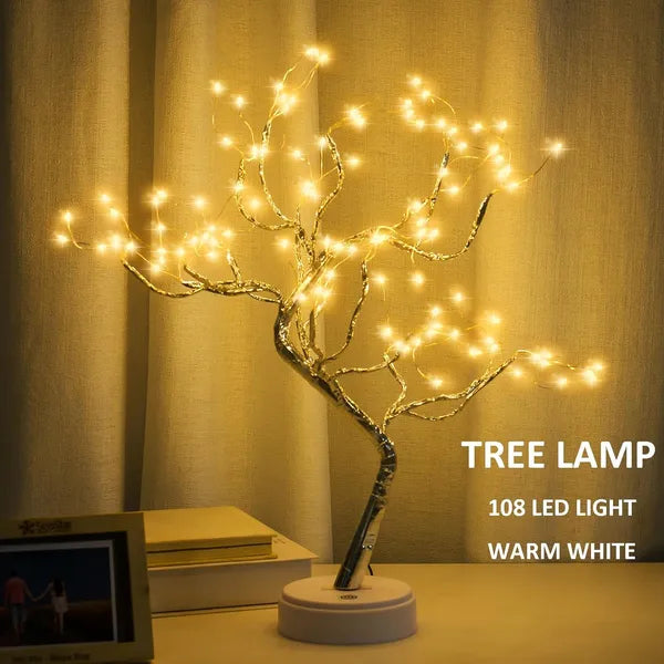 Aeelleea 20 Inch 108 LED Tabletop Bonsai Tree Lamp,DIY Artificial Tree Light,Battery & USB Powered,Warm White for Bedroom,Living Room,Christmas Home Gift