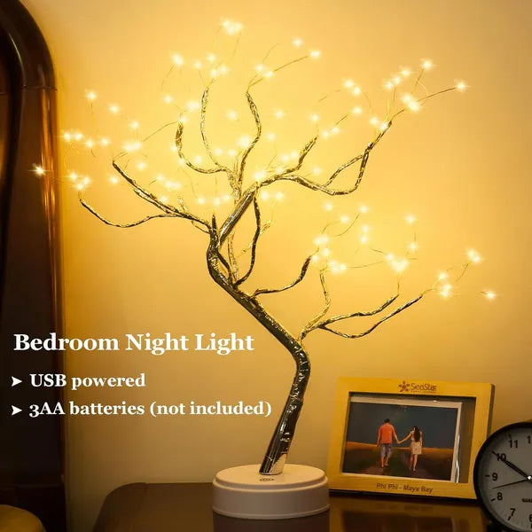 Aeelleea 20 Inch 108 LED Tabletop Bonsai Tree Lamp,DIY Artificial Tree Light,Battery & USB Powered,Warm White for Bedroom,Living Room,Christmas Home Gift