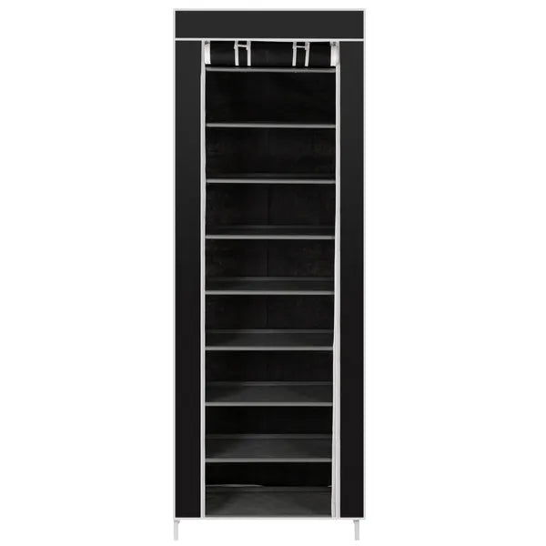 AEELLEEA 10-Tier Shoe Rack 60x30x160cm, Dustproof Cover Adjustable Shelves Metal Shoe Storage Cabinet for Entryway Closet