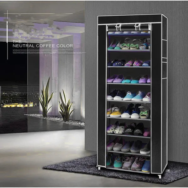 AEELLEEA 10-Tier Shoe Rack 60x30x160cm, Dustproof Cover Adjustable Shelves Metal Shoe Storage Cabinet for Entryway Closet
