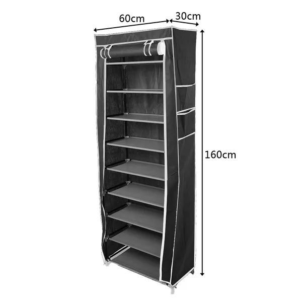 AEELLEEA 10-Tier Shoe Rack 60x30x160cm, Dustproof Cover Adjustable Shelves Metal Shoe Storage Cabinet for Entryway Closet