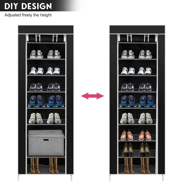 AEELLEEA 10-Tier Shoe Rack 60x30x160cm, Dustproof Cover Adjustable Shelves Metal Shoe Storage Cabinet for Entryway Closet