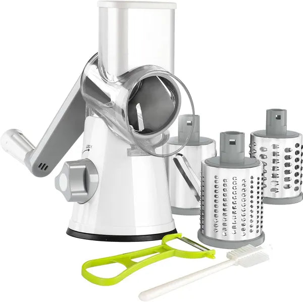 AEELLEEA Rotary Hand Crank Cheese Grater with 3 Stainless Steel Drum Blades, Manual Vegetable Slicer Shredder for Potato Carrot Cheese, Kitchen Food Cutter