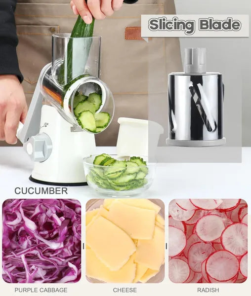 AEELLEEA Rotary Hand Crank Cheese Grater with 3 Stainless Steel Drum Blades, Manual Vegetable Slicer Shredder for Potato Carrot Cheese, Kitchen Food Cutter