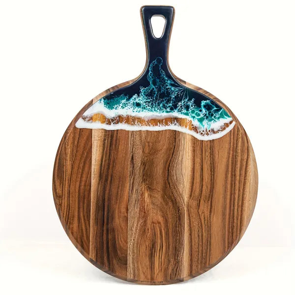 Aeelleea Acacia Wood Resin Cutting Board, 15.7 x 11.8 x 0.6 in, Ocean Wave Epoxy Serving Board for Cheese, Bread, Pizza, Kitchen Decor