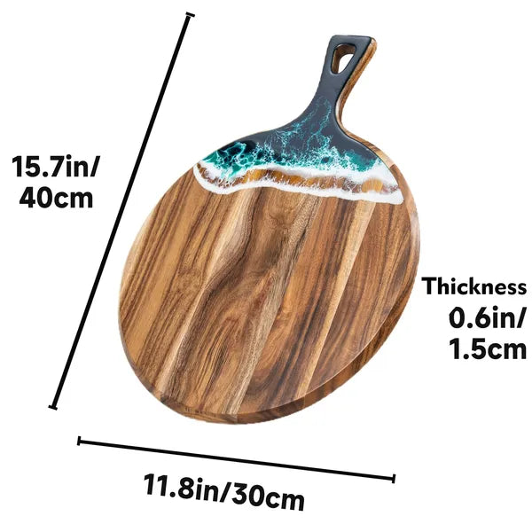 Aeelleea Acacia Wood Resin Cutting Board, 15.7 x 11.8 x 0.6 in, Ocean Wave Epoxy Serving Board for Cheese, Bread, Pizza, Kitchen Decor